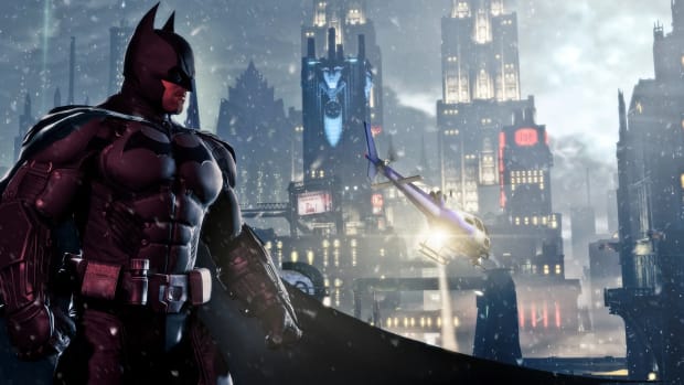 Batman standing in Gotham City in Akrham Origins