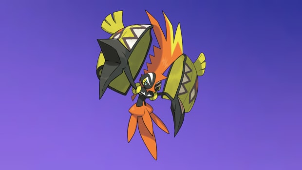 Tapu Koko on the Pokémon Go Fairy-type background.