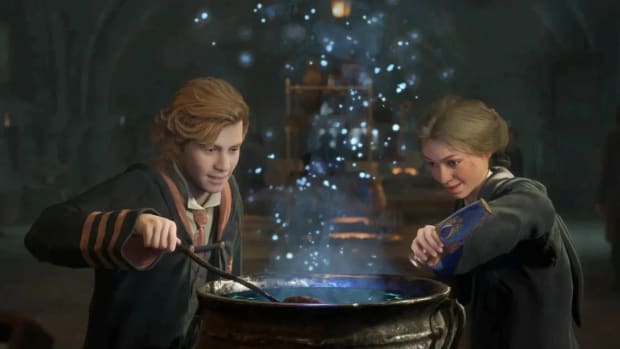 Hogwarts Legacy screenshot of pupils brewing a potion.
