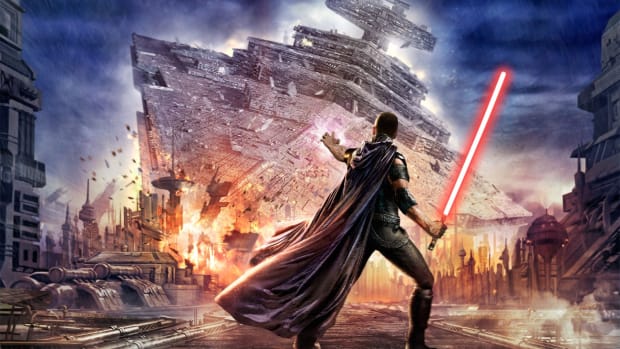 Star Wars: The Force Unleashed poster showing Starkiller pulling down a star destroyer.