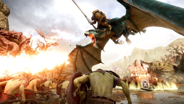 Warhammer Age of Sigmar: Realms of Ruin dragon knight attacks Orruks.