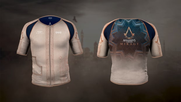 OWO haptic gaming vest with Assassin's Creed Mirage design.