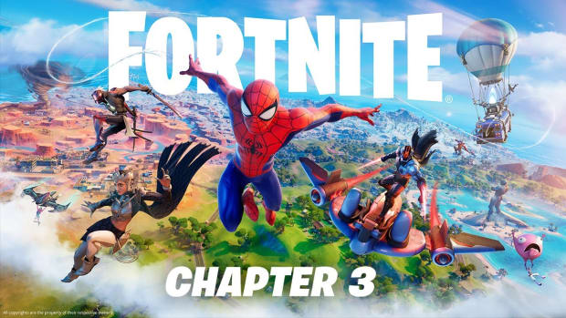Fortnite Chapter 3 promo art, Spider-Man in the center