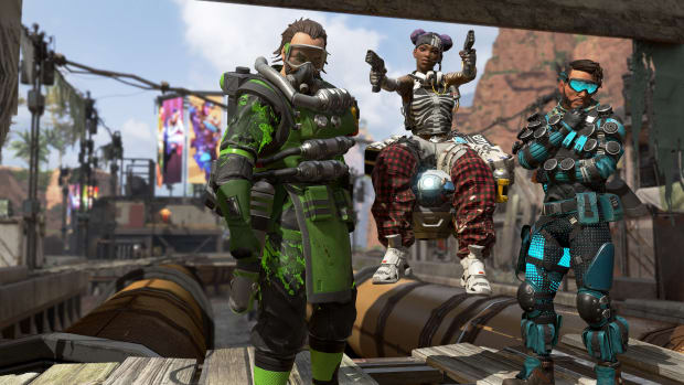 Apex Legends early screenshot showing legends Caustic, Lifeline and Mirage