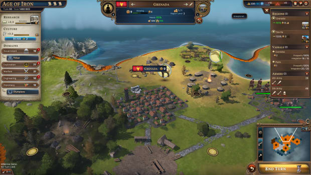 Millennia demo screenshot showing a town.