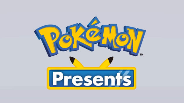 Pokémon Presents logo on grey background.