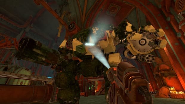 PowerWash Simulator screenshot showing an Imperial Knight from Warhammer 40,000 being washed.