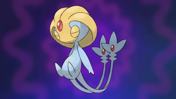 Pokémon Uxie on Psychic-type background.