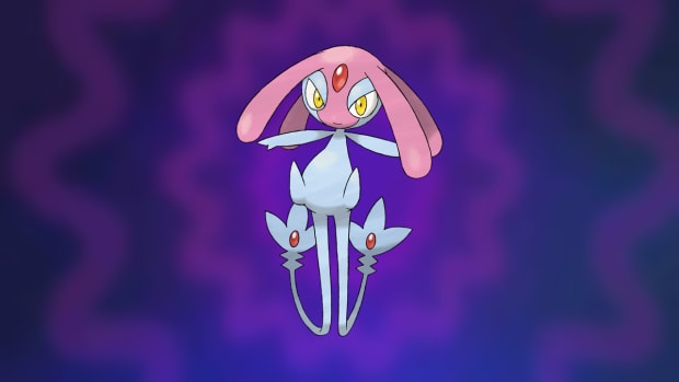 Pokémon Mesprit on Psychic-type background.