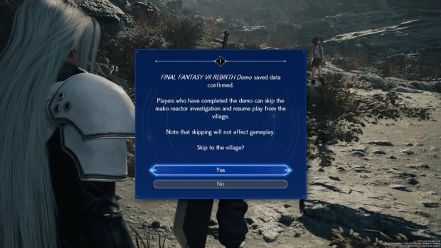 A prompt asking the player if they want to skip the Nibelheim section in Final Fantasy 7 Rebirth