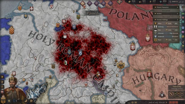 Crusader Kings 3 Legends of the Dead screenshot showing a plague in the Holy Roman Empire.