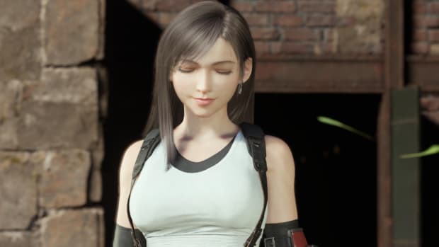 Final Fantasy 7 Rebirth's Tifa, standing outside the Kalm tunnel with her eyes closed and a serene expression on her face