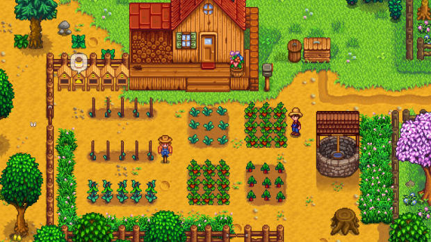 A Stardew Valley farmer with a modest set of crops growing on the standard farm