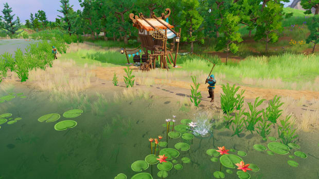 Pioneers of Pagonia screenshot showing the Fishing Hut.