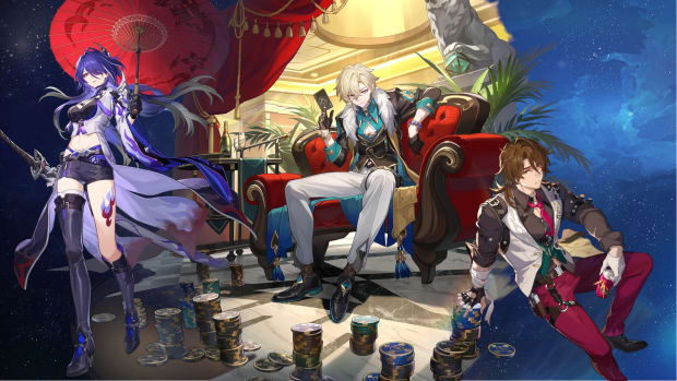 Honkai: Star Rail update 2.1 banner characters Acheron, Aventurine, and Gallagher on a collage of artwork.