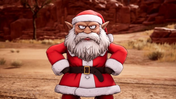 A Sand Land character dressed as American Santa Claus
