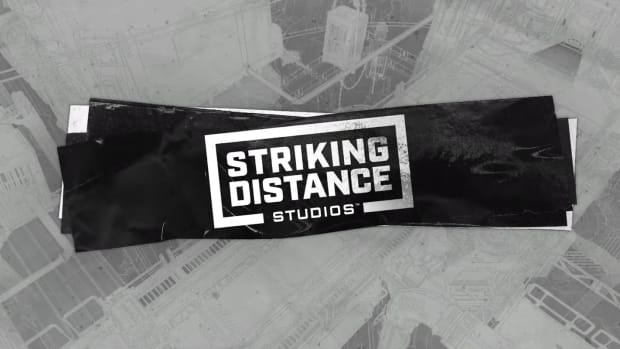 Striking Distance Studios logo on grey background.