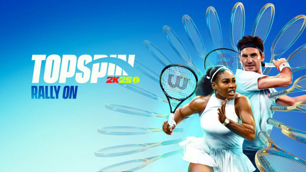 TopSpin 2K25 poster with Roger Federer and Serena Williams.