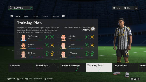 EA FC 24 Training Plan screen.