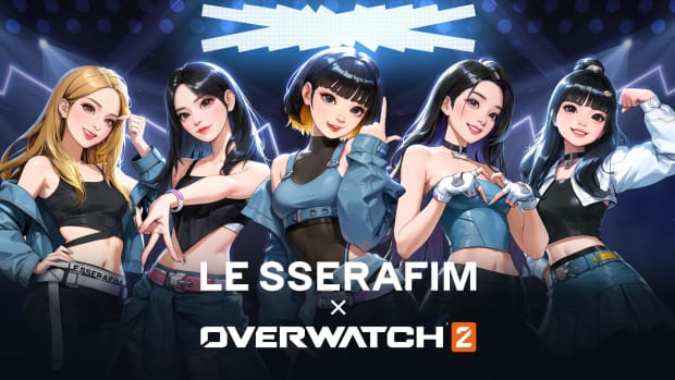 Overwatch 2 poster promoting K-pop group Le Sserafim.