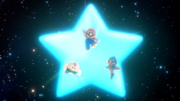 Mario, Mallow, and Geno using a triple attack in Super Mario RPG