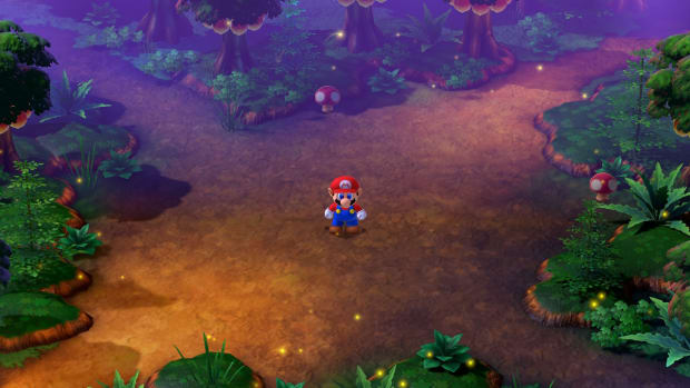 Mario standing in the Forest Maze in Super Mario RPG