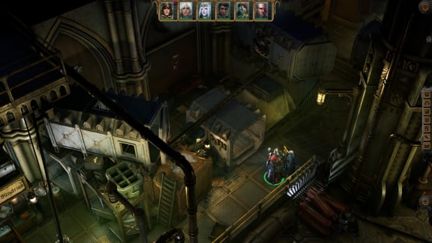 Warhammer 40,000: Rogue Trader screenshot of the party on a space station.