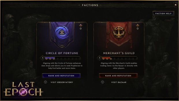 Last Epoch screenshot showing the two different Item Factions.