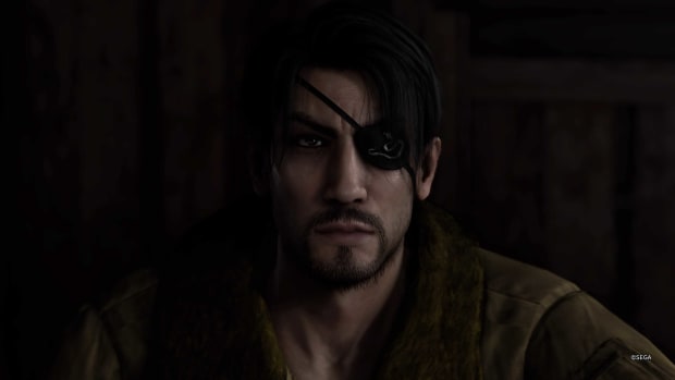 A closeup on Majima wearing his signature eye patch in Like a Dragon: Infinite Wealth