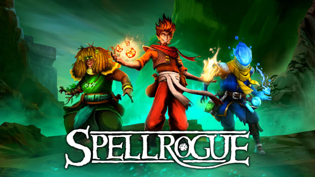 Spellrogue keyart showing three elemental wizards wielding their powers.