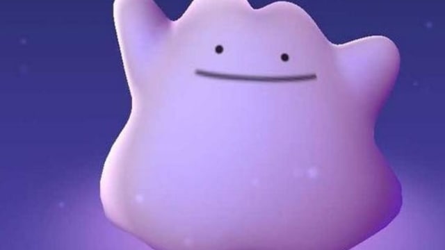 The pink slime creature Ditto in Pokémon Go.