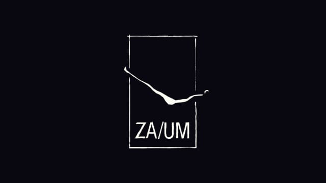 ZA/UM development studio logo in white on black background.
