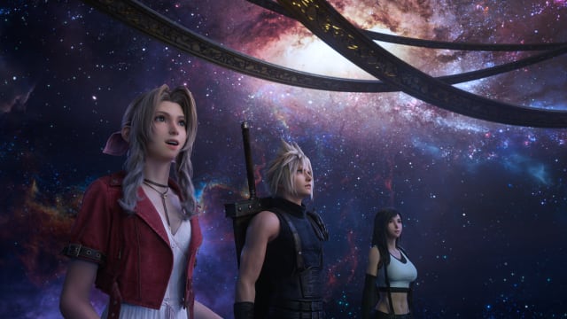 Aerith, Cloud, and Tifa in a screenshot from Final Fantasy 7 Rebirth