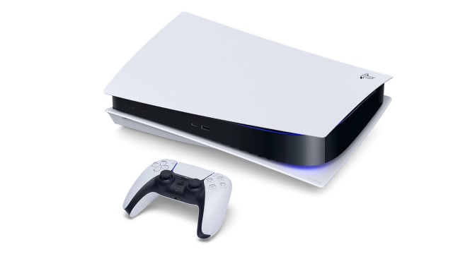 Sony PS5 Slim with controller on white background.