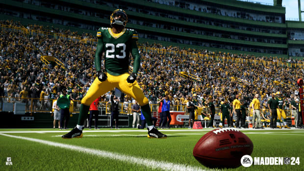 Madden NFL 24 player striking a pose on the field.