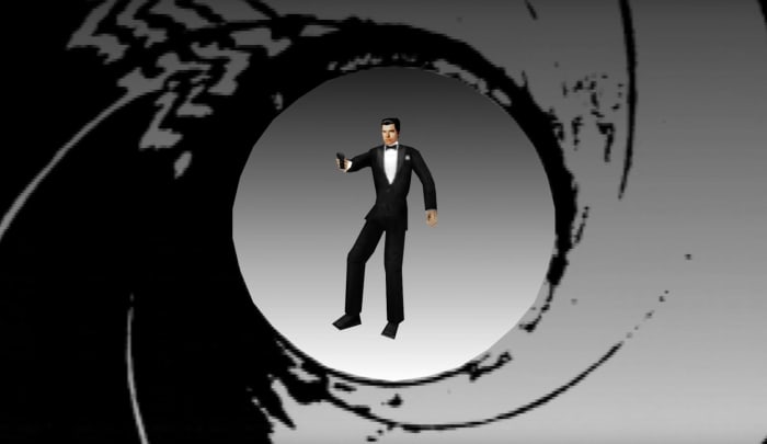 Pixel version of James Bond.