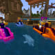 Minecraft Lucky's Miniame Mayhem riding jetskis with a dolphin