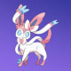 Sylveon on the Pokémon Go Fairy-type background.