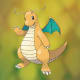 Pokémon Dragonite on Dragon-type background.