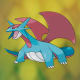 Pokémon Salamence on Dragon-type background.