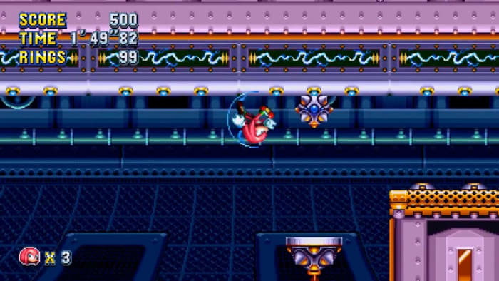 Sonic Mania Flying Battery Zone Knuckles walking on the ceiling