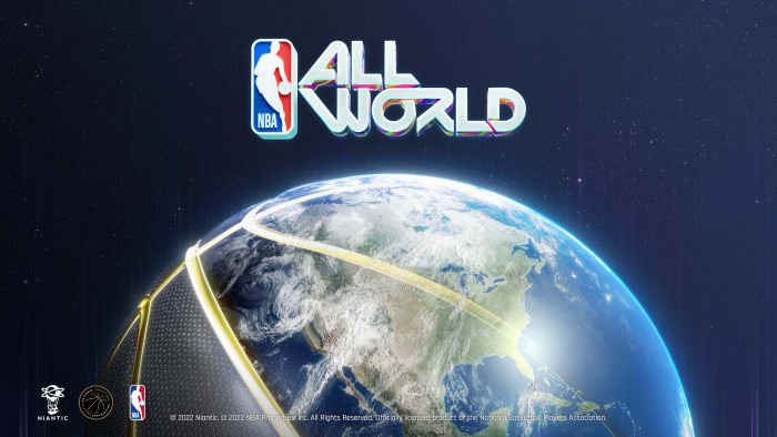 NBA All World logo on the planet.