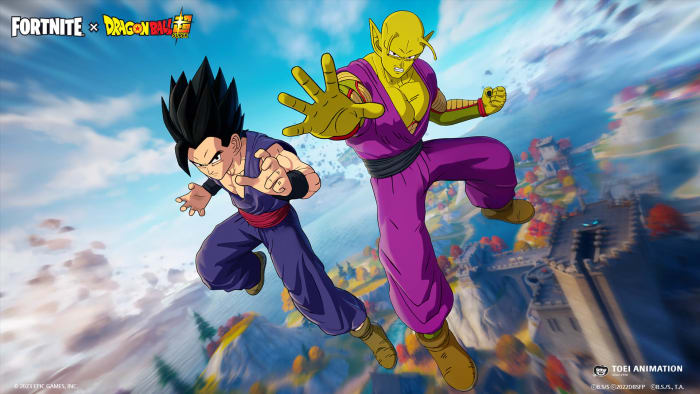 Two Anime characters flying through the air.
