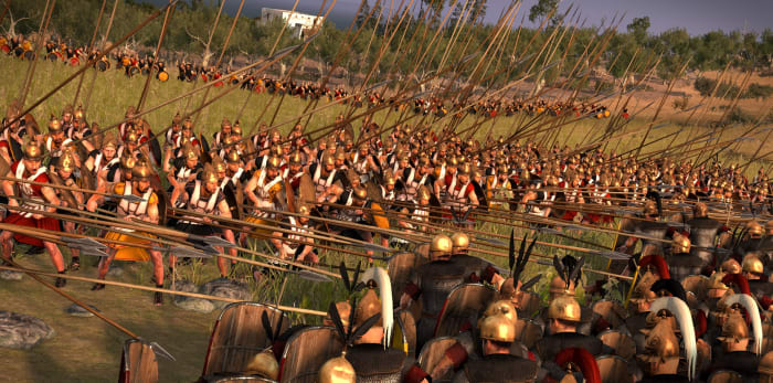 Two ancient armies locked in battle.