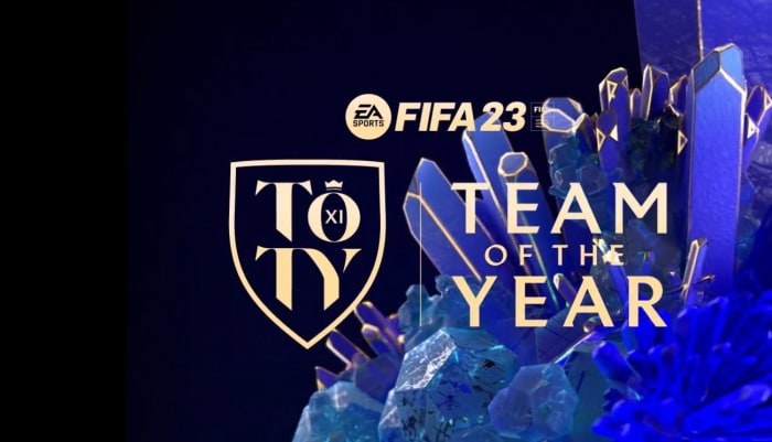 FIFA 23 TOTY logo on front of blue crystal.