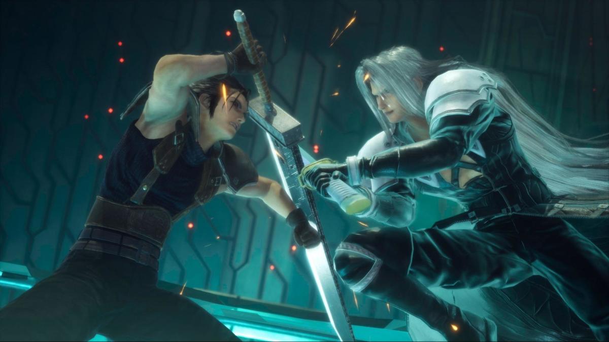Crisis Core Final Fantasy VII Reunion Zack and Sephiroth crossing blades