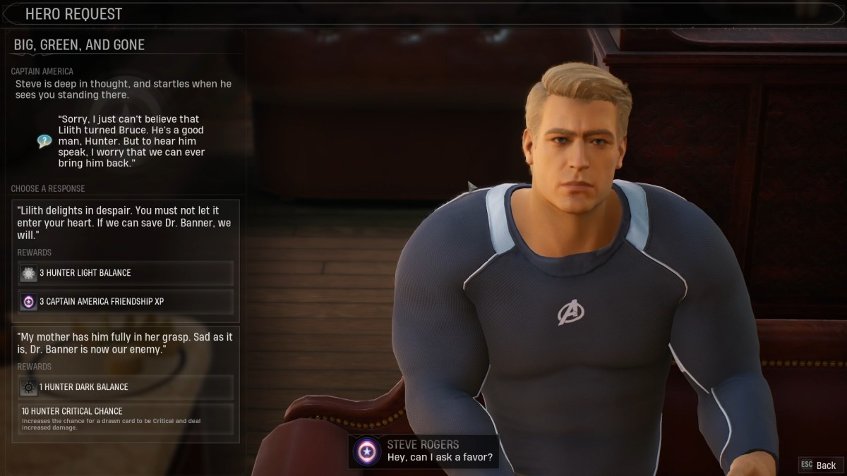 Marvel Midnight Suns Steve Rogers making a request
