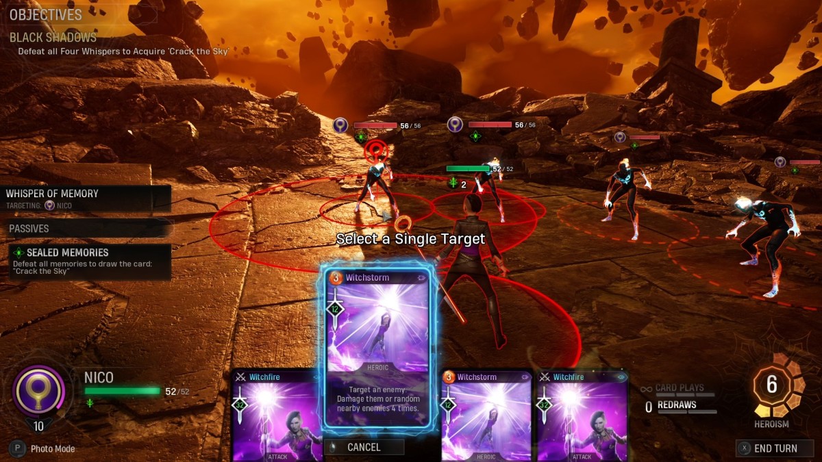 Marvel's Midnigh Suns Nico challenge level, using Witchstorm ability