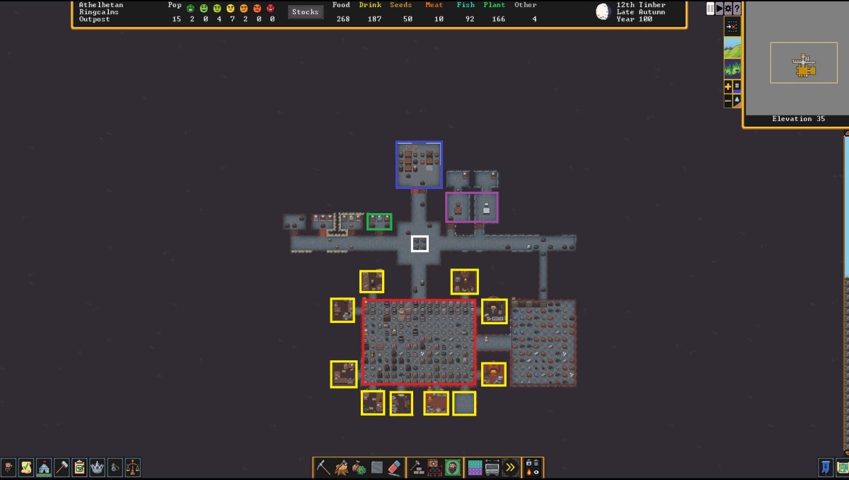 One possible starting layout for your fortress, which has all the necessary rooms.