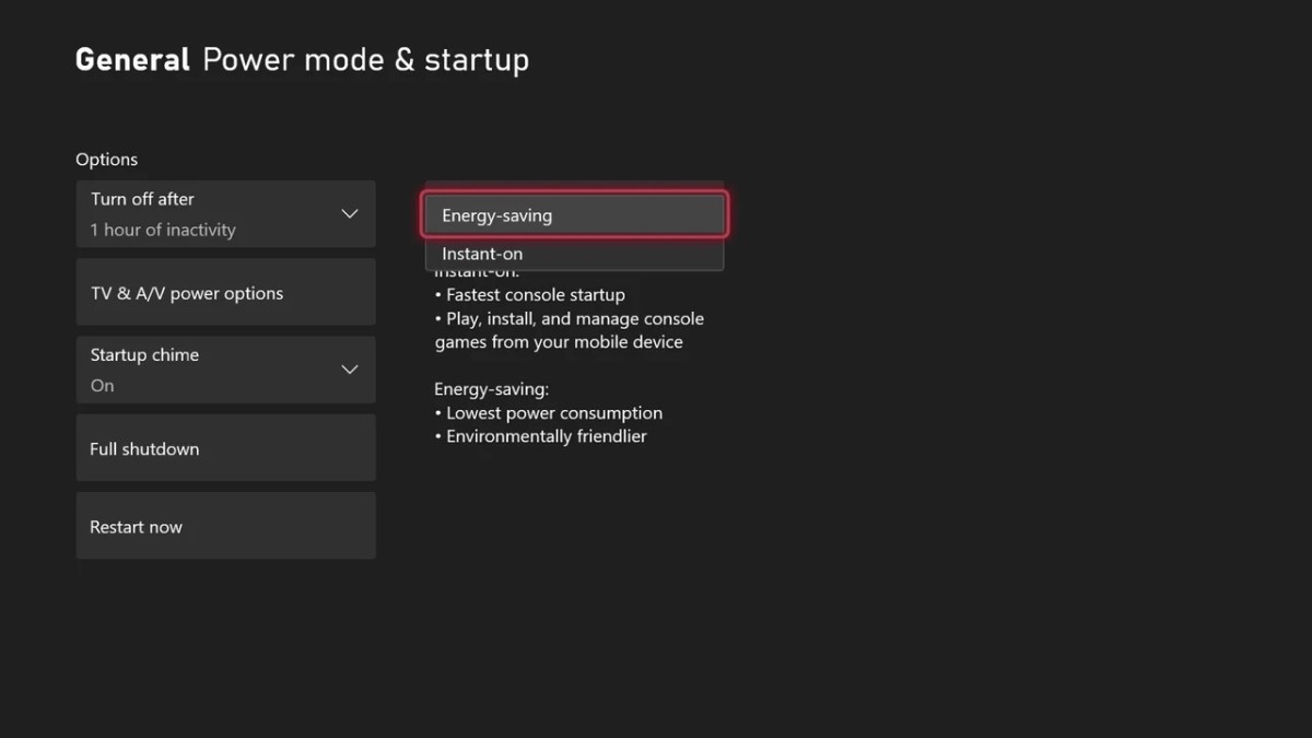 Xbox Series X/S Power mode and startup menu